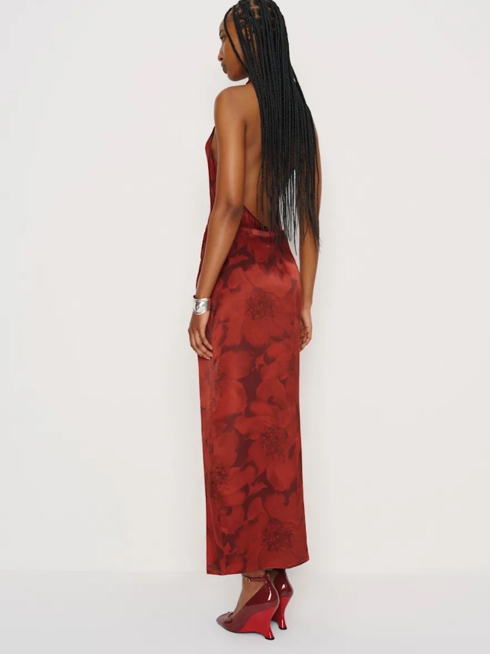 Reformation Red Floral Backless Slip Dress